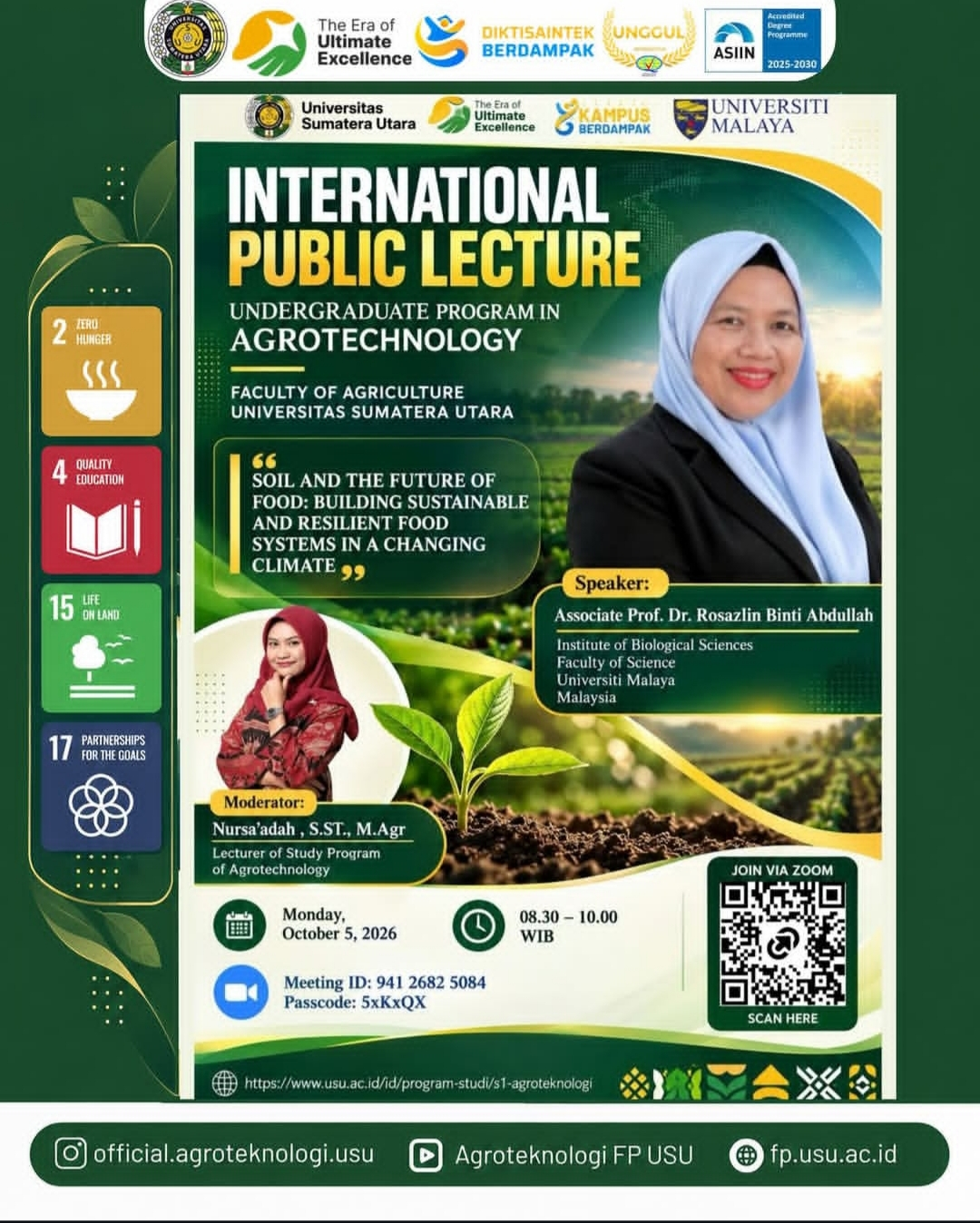Program Studi S1 Agroteknologi FP USU Gelar International Public Lecture “Soil and the Future of Food”